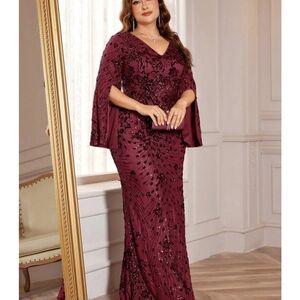 Elegant Burgundy Sequin Formal Dress